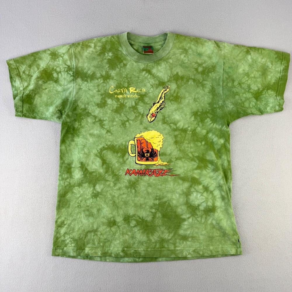 Vintage Rana Tropic T-Shirt Mens M Green Tie Dye Kamikaze Frog Beer Graphic Tee
